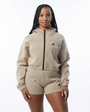 Brown Women's Alphalete ELMTS Full-Zip Crop Jackets | UAE-746295