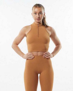 Brown Women's Alphalete Pulse Zip Tanks | UAE-679120