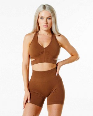 Brown Women's Alphalete Stratus Sports Bra | UAE-683107