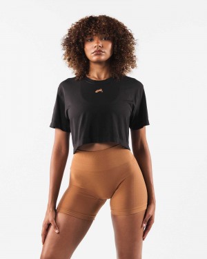 Brown Women's Alphalete Wolf Head Airtech SS Crop Short Sleeve Shirts | UAE-469083