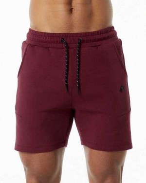 Burgundy Men's Alphalete ELMTS Athletic 6" Shorts | UAE-743192