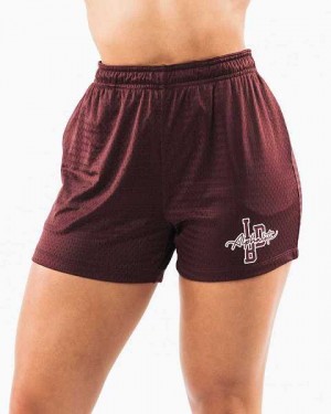 Burgundy Women's Alphalete Signature Mesh 4" Shorts | UAE-382179