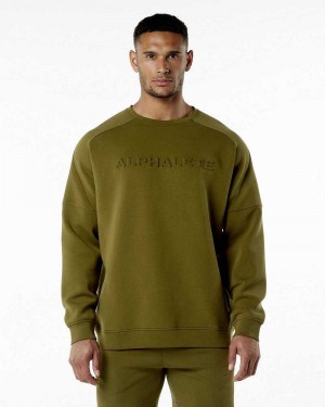 Green Men's Alphalete ELMTS Crewneck Sweater | UAE-894706