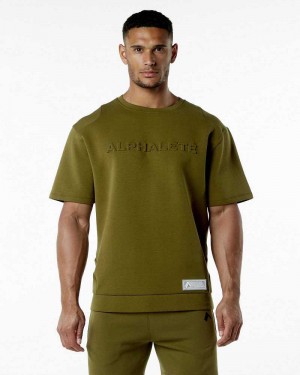 Green Men's Alphalete ELMTS Half Sleeve Pullover | UAE-173026