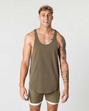 Green Men's Alphalete Heavy Cotton Core Stringer Tanks | UAE-802437