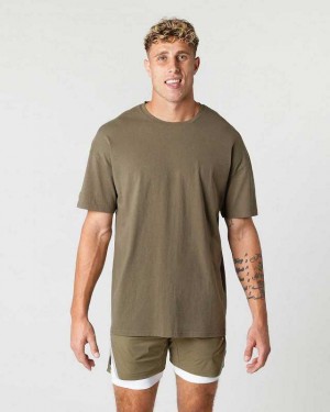 Green Men's Alphalete Heavy Cotton Core Short Sleeve Shirts | UAE-823941