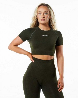 Green Women's Alphalete Amplify SS Crop Short Sleeve Shirts | UAE-983072