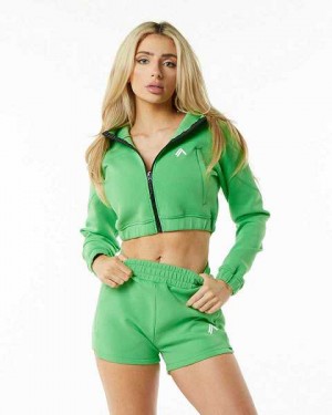 Green Women's Alphalete ELMTS Full-Zip Crop Jackets | UAE-183425