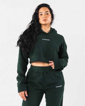 Green Women's Alphalete King Crop Hoodie | UAE-984135