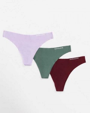 Green Women's Alphalete Seamless Thong 3pk Underwear | UAE-197850