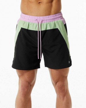 Green / Black Men's Alphalete Lined Swim Trunks | UAE-472351