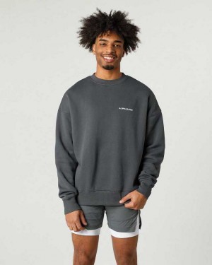 Grey Men's Alphalete Classic Crew Sweater | UAE-196285