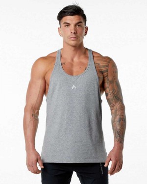 Grey Men's Alphalete Emblem Stringer Tanks | UAE-218907