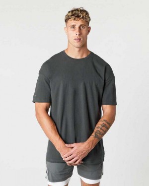 Grey Men's Alphalete Heavy Cotton Core Short Sleeve Shirts | UAE-673428