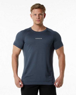 Grey Men's Alphalete Ozone Short Sleeve Shirts | UAE-509823