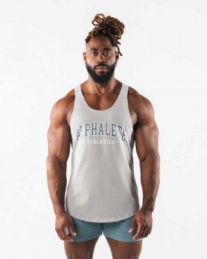 Grey Men's Alphalete Paisley Print Raw Cut Tanks | UAE-852763