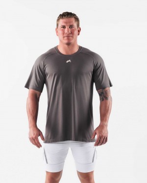 Grey Men's Alphalete Wolf Head Airtech Short Sleeve Shirts | UAE-254638