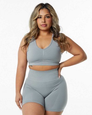 Grey Women's Alphalete Amplify Sports Bra | UAE-842659