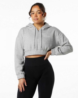 Grey Women's Alphalete Classic Capital Crop Hoodie | UAE-365024