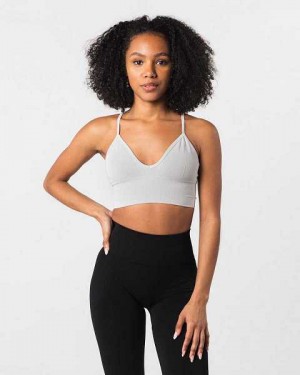 Grey Women's Alphalete Seamless Ribbed Sports Bra | UAE-742068