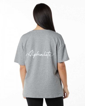 Grey Women's Alphalete Signature Oversized Short Sleeve Shirts | UAE-428619