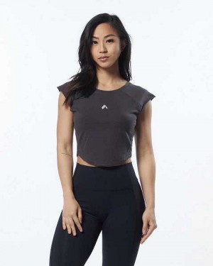 Grey Women's Alphalete Velocity Crop Short Sleeve Shirts | UAE-028379