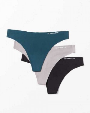 Grey / Navy / Black Women's Alphalete Seamless Thong 3pk Underwear | UAE-231586