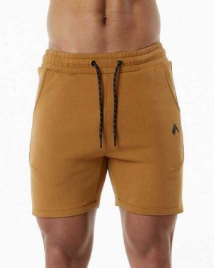 Khaki Men's Alphalete ELMTS Athletic 6" Shorts | UAE-261850