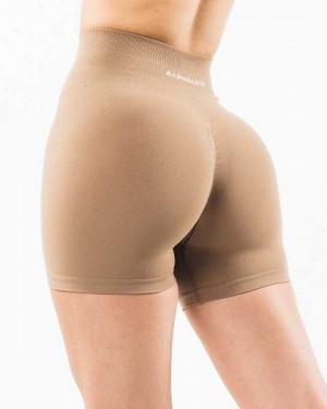 Khaki Women's Alphalete Amplify 4.5" Shorts | UAE-743102