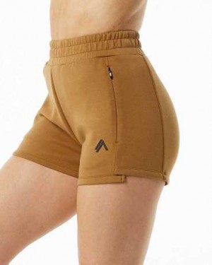 Khaki Women's Alphalete ELMTS Athletic 3.5" Shorts | UAE-290641