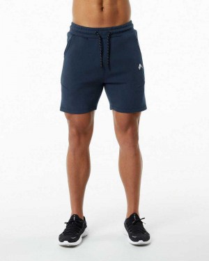 Navy Men's Alphalete ELMTS Athletic 6" Shorts | UAE-826735