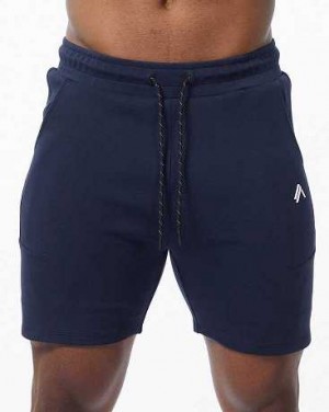 Navy Men's Alphalete ELMTS Athletic 6" Shorts | UAE-463751