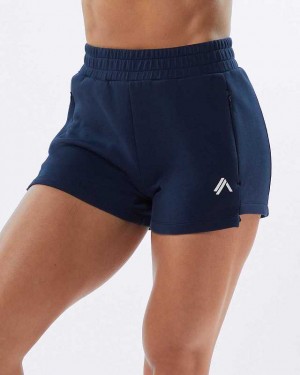 Navy Women's Alphalete ELMTS Athletic 3.5" Shorts | UAE-731259