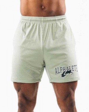 Olive Men's Alphalete Wolf Head Mesh 6" Shorts | UAE-563498