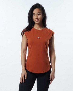 Orange Women's Alphalete Velocity Short Sleeve Shirts | UAE-526809