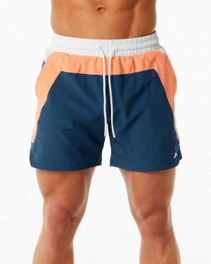 Orange / Blue Men's Alphalete Lined Swim Trunks | UAE-206519