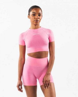 Pink Women's Alphalete Amplify SS Crop Short Sleeve Shirts | UAE-671439