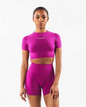 Pink Women's Alphalete Amplify SS Crop Short Sleeve Shirts | UAE-852719