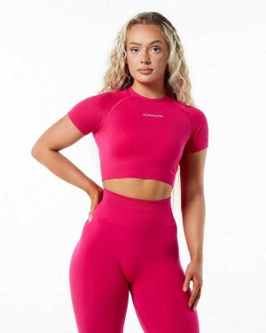 Pink Women's Alphalete Amplify SS Crop Short Sleeve Shirts | UAE-537486