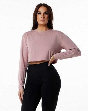 Pink Women's Alphalete Core LS Crop Long Sleeve Shirts | UAE-950741