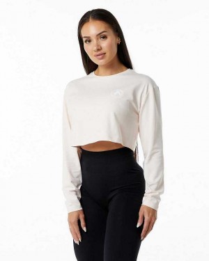 Pink Women's Alphalete Dynasty LS Crop Long Sleeve Shirts | UAE-874213