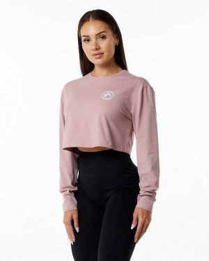 Pink Women's Alphalete Dynasty LS Crop Long Sleeve Shirts | UAE-954361