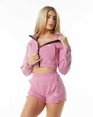 Pink Women's Alphalete ELMTS Full-Zip Crop Jackets | UAE-042197