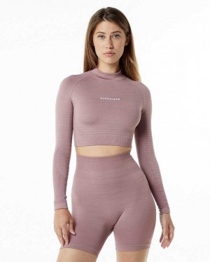 Pink Women's Alphalete Ozone High Neck LS Crop Long Sleeve Shirts | UAE-428316