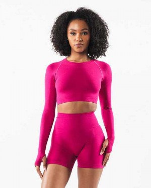 Pink Women's Alphalete Stratus LS Crop Long Sleeve Shirts | UAE-106843