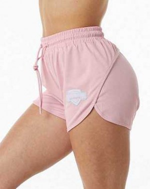 Pink Women's Alphalete Varsity 3.25" Shorts | UAE-349182