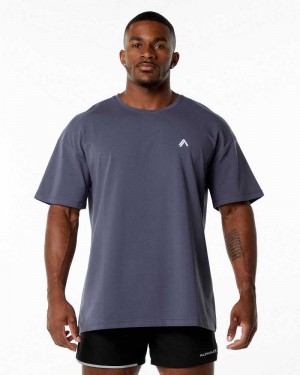 Purple Men's Alphalete Emblem Short Sleeve Shirts | UAE-185423