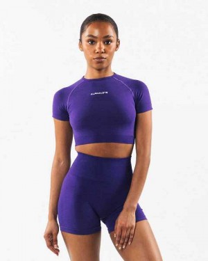 Purple Women's Alphalete Amplify SS Crop Short Sleeve Shirts | UAE-927841