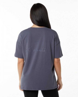 Purple Women's Alphalete Signature Oversized Short Sleeve Shirts | UAE-179534