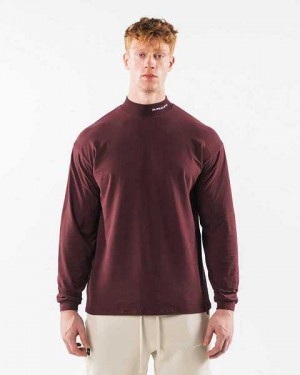 Red Men's Alphalete Brushed Core Mock Neck LS Long Sleeve Shirts | UAE-729038